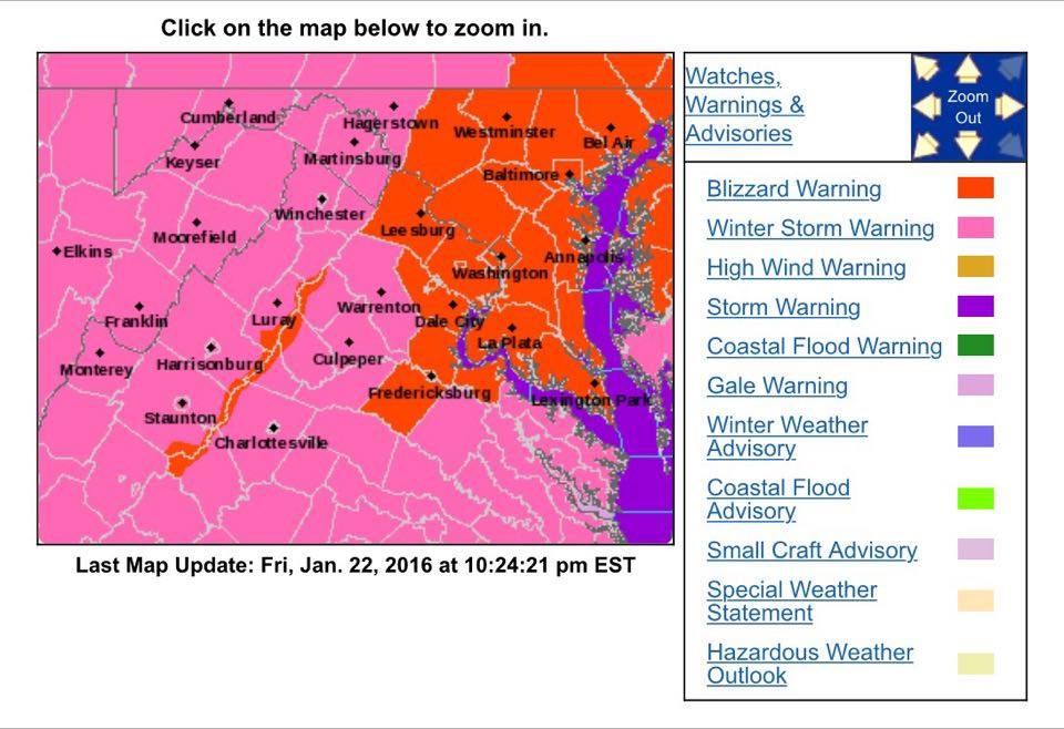 Winter Storm & Blizzard Warnings Continue For Blue Ridge Area : Updated 1.22.16 – 10:00 PM
