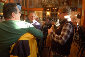 Jason talks it up with members of the DB Mug Club. They got the chance to try out the new brews first. 