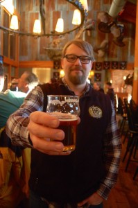 Photo By Tommy Stafford : ©2016 Blue Ridge Life Magazine : Jason Oliver, Head Brewmaster at Devils Backbone Brewing holds up a sample of one of the collaborative brews released this past Monday afternoon January 11, 2016 in Roseland, Virginia.