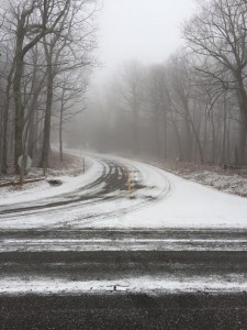 Photo By Jody Morgan : Up top at Wintergreen the ground temps were cold enough for some light accumulating snow on the roads. 