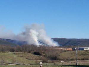 Photo Courtesy of Carole Painter : Mountain wildfire still spreading across area. Around 6:20 pm Friday evening - March 18, 2016 the fire was right behind Mead-Westvaco warehouse off Lofton Road in Augusta County. 