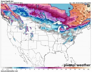One of the many models that show the porential for some snow by Friday morning around 7AM. As of late Wednesday. anywhere from an inch or so to 3-4+ inches is possible. This will most likely be the last of snow for the season as much warmer takes a seat next week.
