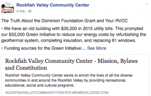Screenshot from Rockfish Valley Community Center's public Facebook page. 