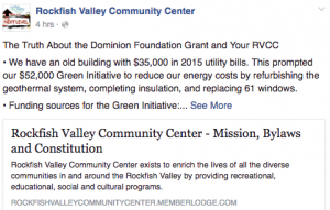 Screenshot from Rockfish Valley Community Center's public Facebook page.