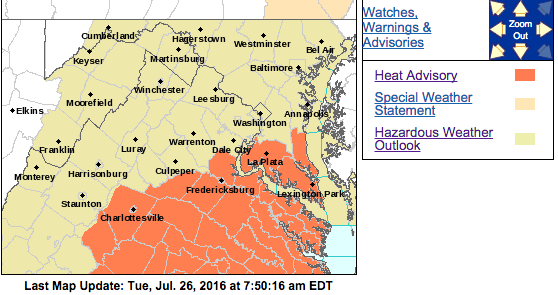 HEAT ADVISORY : Continues 12 Noon Until 8PM For Parts Of The Area Today