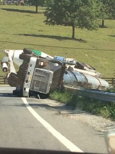 ©2016 Blue Ridge Life Magazine : This tanker truck has overturned at the intersection of Route 151 & 250 in Albemarle County just north of the Nelson County Line around 11:15 AM Tuesday morning September 6, 2016