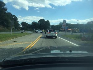 Photo By Yvette Stafford BRL: Just before 4PM Tuesday afternoon another accident occurred between a semi and a car in the vicinity of Old Route 6 ( Afton Mountain Road) and Route 250. As BRL Publisher Yvette Stafford says below, traffic was then diverted to the BRP.