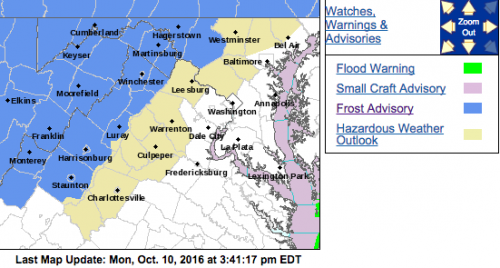 Frost Advisory For Areas Just West Of The Parkway : 2AM until 9AM Tuesday