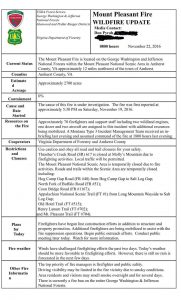 The latest release from the US Dept Of Forestry in Roanoke regarding the Mt. Pleasant wildfire in Amherst County, Virginia. Click image to enlarge. 