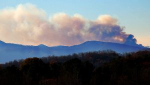 Photo By Jeff Hellerman : Early Monday morning smoke could still be seen billowing from a mountain just north of Lovingston in Nelson County. Jeff took this photo of Lovingston fire smoke seen from Afton at 8:30am : November 21, 2016. 