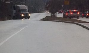 Photo By Freda Jackson : Traffic was at a standstill on the road toward Martins Grocery in Waynesboro Saturday morning as roads were covered in ice. According to Freda the road was closed just after 7:30  - Saturday - December 17, 2016 