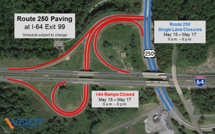 Afton Mountain : Route 250 Lane Closures & I-64 EXIT 99 Ramp Closures May 15–17 In Augusta County