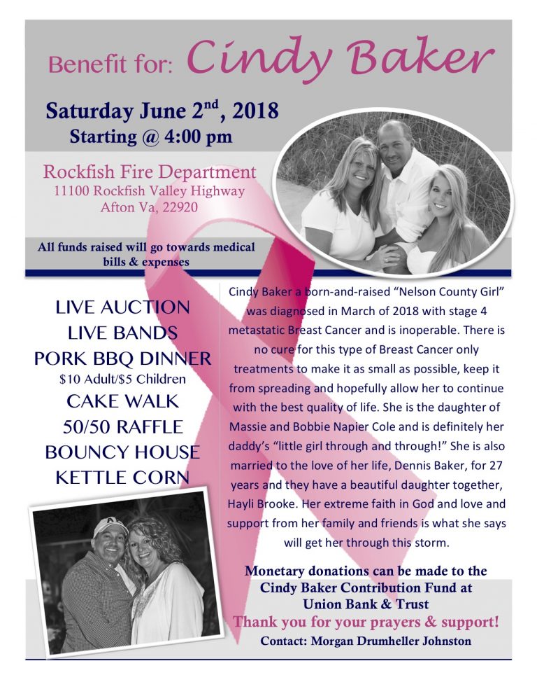 Benefit For Cindy Baker To Be Held On June 2nd