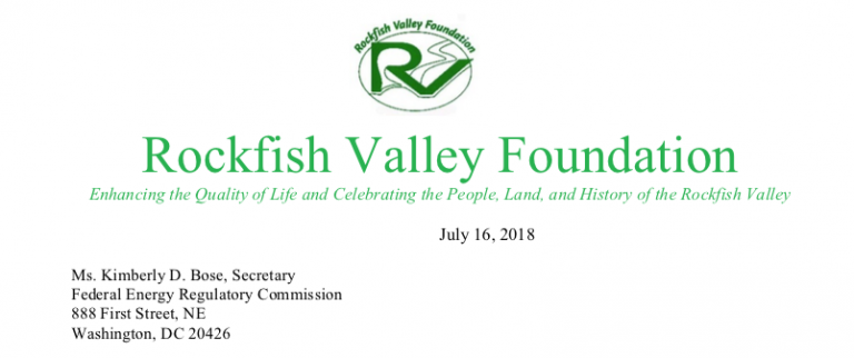 Rockfish Valley Foundation Files Comments To FERC Regarding Atlantic Coast Pipeline