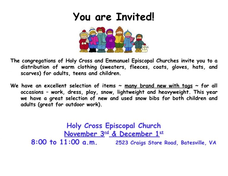 Batesville : Holy Cross & Emmanuel Episcopal Churches To Hold Warm Clothing Distribution Day