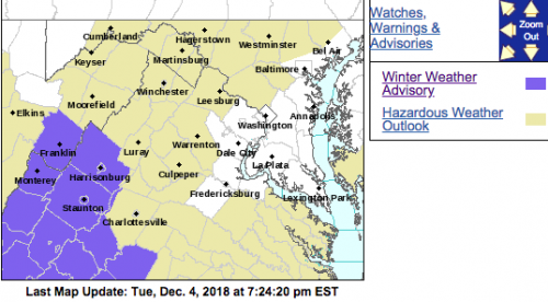 WINTER WEATHER ADVISORY : For Parts Of The Blue Ridge Until Wednesday AM / Noon