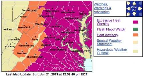 HEAT ADVISORY Or EXCESSIVE HEAT WARNING : Continues Into Sunday Evening (Updated 7.21.19)
