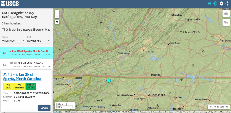 News Alert : 5.1 Magnitude NC Earthquake Felt As Far North As Nelson / Augusta County