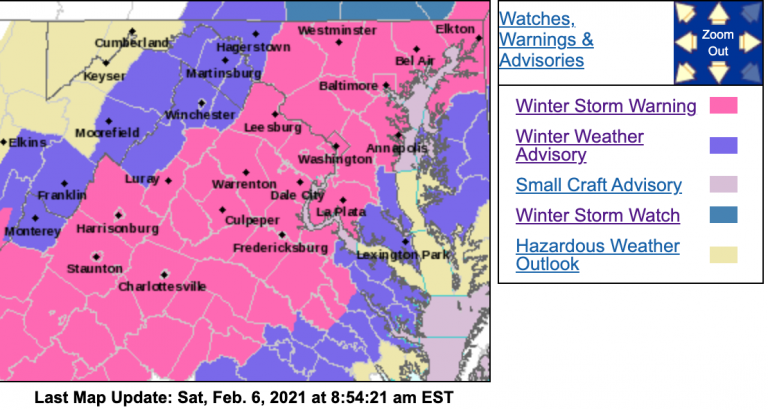 WINTER STORM WARNING : Most Of Central VA Blue Ride Area : Canceled / Expired