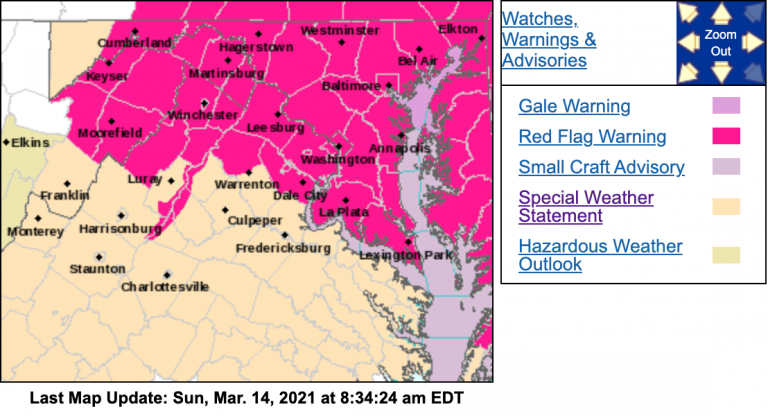 Enhanced Wildfire Danger Today : Red Flag Warning For Parts Of Blue Ridge Mountains