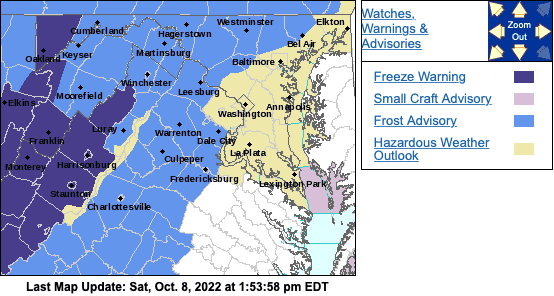 Frost & Freeze Warnings In Effect Late Night Saturday Across Area