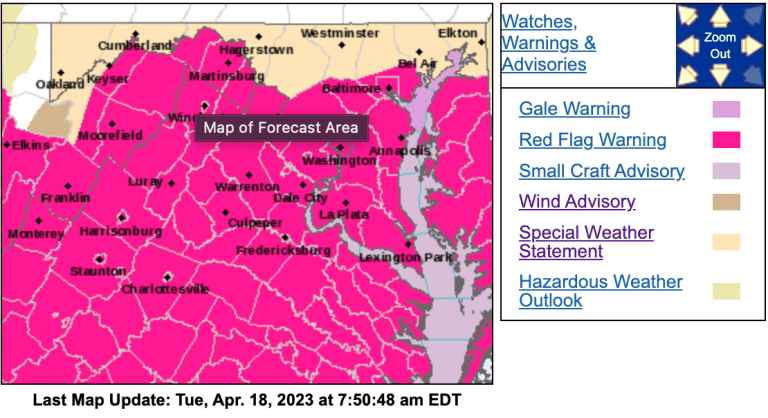 RED FLAG WARNING : High Wildfire Danger Today For Most Of Blue Ridge : 4.18.23